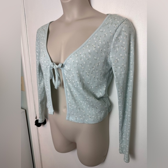 Ditzy Blue Floral Tie Front Y2K Cardigan Top Arizona Jean Co L #1625 - Picture 3 of 6